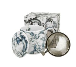DUO ART GALLERY Fassbecher 430 ml ORIENT BLUE mit Teesieb, New Bone China Porzellan