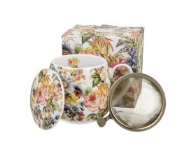 DUO FLORAL Fassbecher 430 ml BLANCA mit Teesieb, New Bone China Porzellan