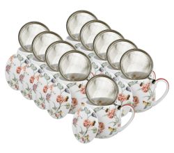 10er SET DUO FLORAL Fassbecher 430 ml MILAGROS mit Teesieb, New Bone China Porzellan