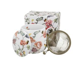 DUO FLORAL Fassbecher 430 ml MILAGROS mit Teesieb, New Bone China Porzellan