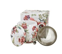 DUO FLORAL Fassbecher 430 ml LUCIA mit Teesieb, New Bone China Porzellan