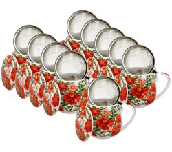 10er SET DUO FLORAL Fassbecher 430 ml FELICITY mit Teesieb, New Bone China Porzellan