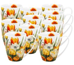 10er SET DUO Flowers Classic Becher 360 ml TULIPS in Tragetasche New Bone China Porzellan