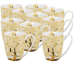 10er SET DUO ART GALLERY Klassischer Becher 360 ml TREE OF LIFE Ecru inspired by Gustav Klimt New Bone China Porzellan