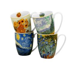 DUO ART GALLERY 4er-Set klassische Becher 360 ml inspired by VAN GOGH aus New Bone China Porzellan