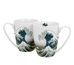 DUO ART GALLERY 2er-Set klassische Becher 360 ml THE GREAT WAVE inspired by HOKUSAI, New Bone China Porzellan