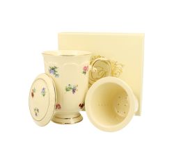 DUO ECRU Becher 450 ml ENGLAND mit Teesieb, New Bone China Porzellan