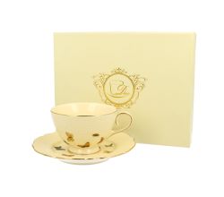 DUO ECRU Tasse 260 ml BUTTERFLIES mit Untertasse, New Bone China Porzellan