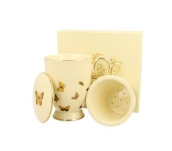 DUO ECRU Becher 400 ml BUTTERFLIES mit Teesieb, New Bone China Porzellan