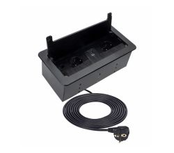 DesignLight INBOX-CZ-DE-3,0-03 INBOX Möbel-Einbausteckdose SCHWARZ mit 2x SCHUKO, 1x USB A, 1x USB C, 1x RJ45 und 1x HDMI, 3 m Netzkabel