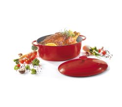 Gusseisen Gänsebräter VULCAN oval 34 cm mit Deckel, rot-geflammt, 7,5 l / Karl Krüger / Gansbräter / Bräter