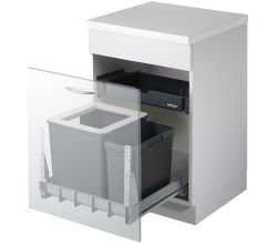 MÜLLEX Euro Boxx 55/60-R Abfallsystem inklusive Auszugssystem als Vollauszug, 56 (40+16) Liter / ab 55 cm Schrankbreite / 2-fach Trennung