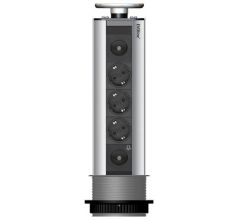 EVOLINE Port-1 LED Sonderanfertigung mit 3 Steckdosen und 1 Schalter für externe Beleuchtung, Deckel aus Edelstahl