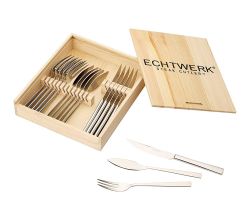 ECHTWERK EW-SB-0565 Steakbesteck Set SARRE 18 tlg., Edelstahl 18/10 poliert, inkl. Fischmesser und Holzkassette
