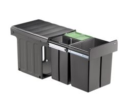 WESCO 857721-72 Abfallsorter 40 (20+2x10) Liter BIO TRIO MAXI 40 DT oriongrau, inkl. Biodeckel, ab 40 cm Schrankbreite