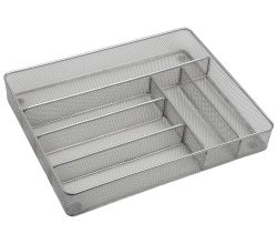 KESPER 90183 Besteckkasten, Metall, 36 x 31 x 5,5 cm mit 6-fach Einteilung, Silber / Besteckeinsatz