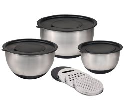 KESPER Rührschüssel 3er Set (Ø 18 / 22 / 26 cm) inkl. 3 Reiben und Deckeln / Edelstahlschüsseln