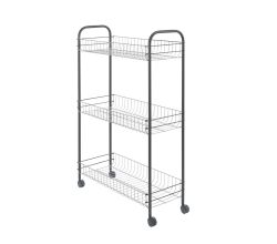 METALTEX 938001013 Sprinter Slim Allzweckwagen mit 3 Etagen, silber-schwarz / Rollregal, Höhe 84 cm