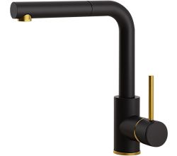 AquaCucina SF1 TEC Armatur 50004-SG in SCHWARZ GOLD mit herausziehbarem Auslauf / Küchenarmatur / Einhebelmischer