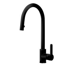 AquaCucina 55506-S Armatur SF 1 in MATT-SCHWARZ mit Zugauslauf / Küchenarmatur / Einhebelmischer
