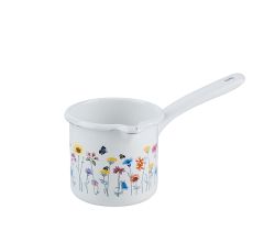 RIESS 0284-070 Schnabeltopf 10 cm Höhe mit Stiel, 0,75 L, Emaille, Sonderedition FLORA / Milchtopf