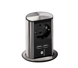 Bachmann 928.017 ELEVATOR Energiestation mit Schuko-Steckplatz und 2 USB Charger / Steckdosen versenkbar / Steckdosenleiste / Bachmann