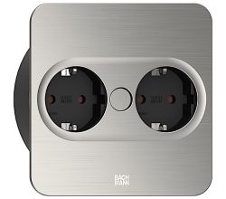 BACHMANN 946.001 TWIST 2 Eckig EDELSTAHL-OPTIK mit 2 Schuko-Steckdosen / Deutsche Norm / BACHMANN / Steckdose