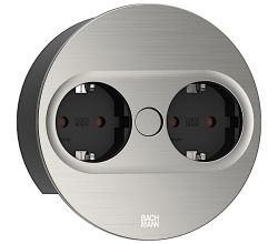 BACHMANN 946.000 TWIST 2 Rund EDELSTAHL-OPTIK mit 2 Schuko-Steckdosen / Deutsche Norm / BACHMANN / Steckdose