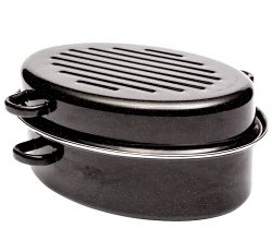 BEMUS Gänsebräter oval - 38cm - Stahl-Emaille mit Chromring / Bräter