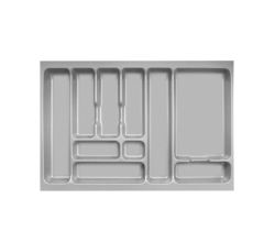 Besteckeinsatz mit 10-fach Einteilung für 80er Schublade mit GRASS-Auszug / Aussenmaße (BxTxH) 710 x 480 x 50 mm / Leicht, Häcker und Zeyko / Schubfacheinsatz / Besteckkasten / Kunststoff-Besteckeinsatz