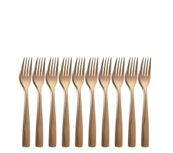 10er SET COMAS 6111 Kuchengabel BARCELONA KUPFER Edelstahl 18/10 / PVD-Beschichtung / Kupfer-Finish