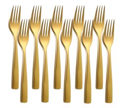 10er SET COMAS 6352 Dessertgabel BARCELONA GOLD Edelstahl 18/10 / PVD-Beschichtung / Gold-Finish