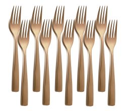 10er SET COMAS 6358 Dessertgabel BARCELONA KUPFER Edelstahl 18/10 / PVD-Beschichtung / Kupfer-Finish