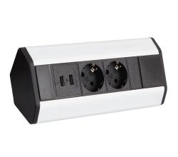 DesignLight CORNERBOX Aluminium SchuKo 2-fach mit USB Steckdose 2-fach / Ecksteckdose / Mehrfachsteckdose
