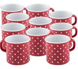 10er SET RIESS 0221-077 Topf mit Bördel 8 cm, 3/8 L, Emaille, Country, Pünktchen Rot / Trinkbecher