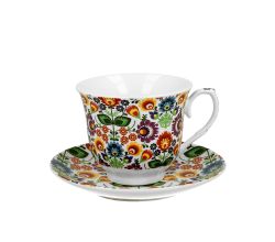 DUO CROCUS Kollektion Tasse 250 ml LOWICZ mit Untertasse, New Bone China Porzellan