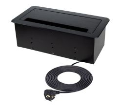 DesignLight INBOX-CZ-DE-1,5-02 INBOX Möbel-Einbausteckdose SCHWARZ mit 2x SCHUKO, 1x USB A, 1x USB C, 1x RJ45 und 1x HDMI, 1,5 m Netzkabel