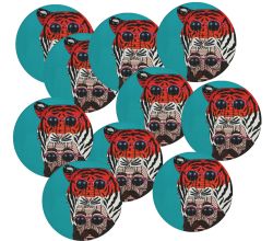 10er SET Maxwell & Williams DU0192 MULGA Untersetzer rund, 10,5 cm, Tiger Man (Tiger & Mann), Keramik - Kork