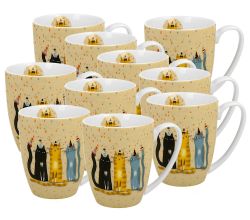 10er SET DUO ANIMALS Becher 360 ml CAT'S WORLD - PARTY in Tragetasche, New Bone China Porzellan