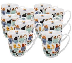 10er SET DUO ANIMALS Klassischer Becher 360 ml CAT'S WORLD - Teacup Cats aus Bone China Porzellan