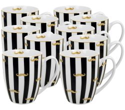 10er SET DUO Becher 360 ml Dark Blue MOUSTACHE - New Bone China Porzellan