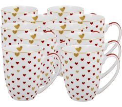 10er SET DUO Becher 360 ml RED HEARTS - New Bone China Porzellan