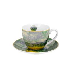 DUO ART GALLERY Tasse 250 ml mit Untertasse WHEAT FIELD inspired by Van Gogh, New Bone China Porzellan