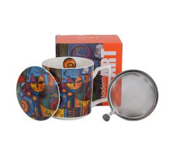 DUO Becher 450 ml mit Teesieb MODERN CAT New Bone China Porzellan