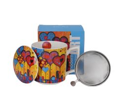 DUO Becher 450 ml mit Teesieb MODERN HEARTS New Bone China Porzellan