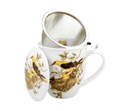 DUO World of Birds 400 ml Becher mit Teesieb EURASIAN GOLDEN ORIOLE New Bone China Porzellan