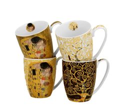 DUO ART GALLERY 4er-Set klassische Becher 360 ml inspired by Gustav Klimt New Bone China Porzellan