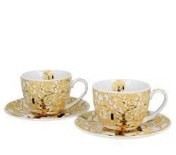 DUO ART GALLERY 2er-Set Tassen 270 ml TREE OF LIFE ECRU inspired by Gustav Klimt, New Bone China Porzellan