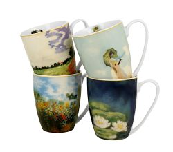 DUO ART GALLERY 4er-Set klassische Becher 360 ml inspired by Monet New Bone China Porzellan