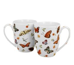DUO CROCUS Kollektion 2er-Set klassische Becher 350 ml BUTTERFLIES, New Bone China Porzellan